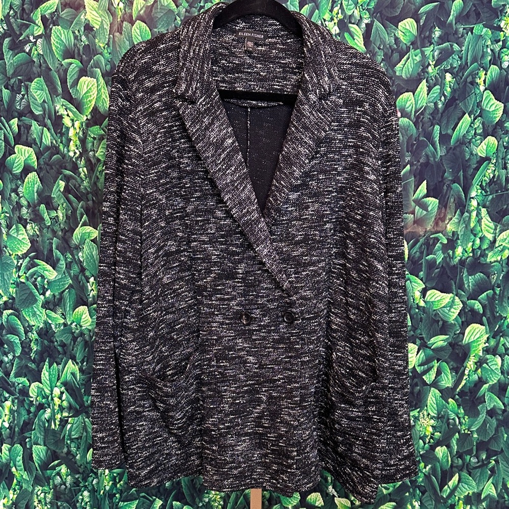 Eileen Fisher Black and Gray Textured Blazer